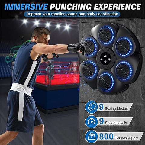 Smart Music Boxing Pad Machine - USB Rechargeable, Wireless Enabled Wall Target with Boxing Gloves, Wall Mounted Smart Bluetooth Music Boxing Trainer for Kids and Adults, Electronic Boxing Target Workout Punching Equipment for Home, Indoor & Gym