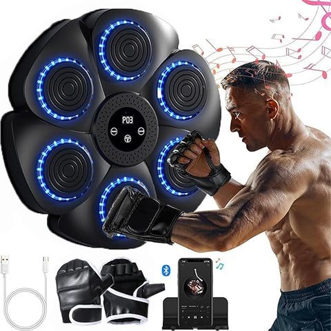 Smart Music Boxing Pad Machine - USB Rechargeable, Wireless Enabled Wall Target with Boxing Gloves, Wall Mounted Smart Bluetooth Music Boxing Trainer for Kids and Adults, Electronic Boxing Target Workout Punching Equipment for Home, Indoor & Gym